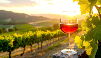 Fototapeta premium Weinglas in Weinbergen 