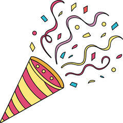 A colorful party popper with confetti explosion of joy