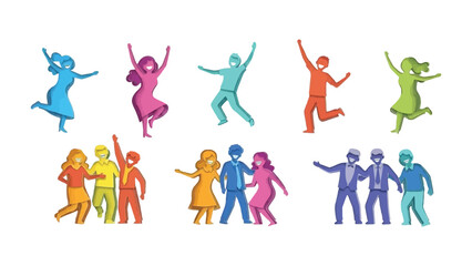 Dancing figures: Vibrant figures representing celebration, energy, and community in a bright scene filled with dancing and celebration.