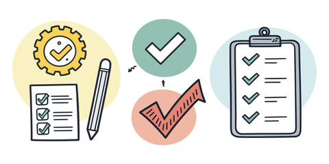 Task completion and approval icons checklist to-do list