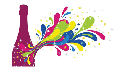 Festive Champagne Burst: A celebratory bottle of champagne unleashes a vibrant cascade of color and dazzling starbursts, capturing the spirit of joy and festivity.