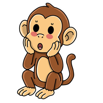 Cute surprised monkey holding cheeks shocked expression cartoon vector