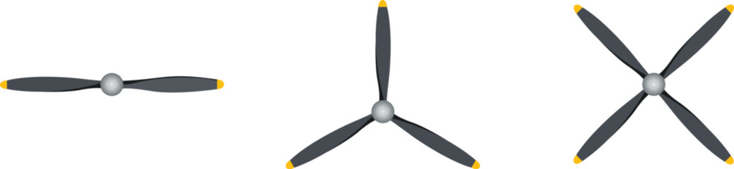 Airplane propeller blade Icon set vector aircraft engine wood propeller Illustration. © Hanan