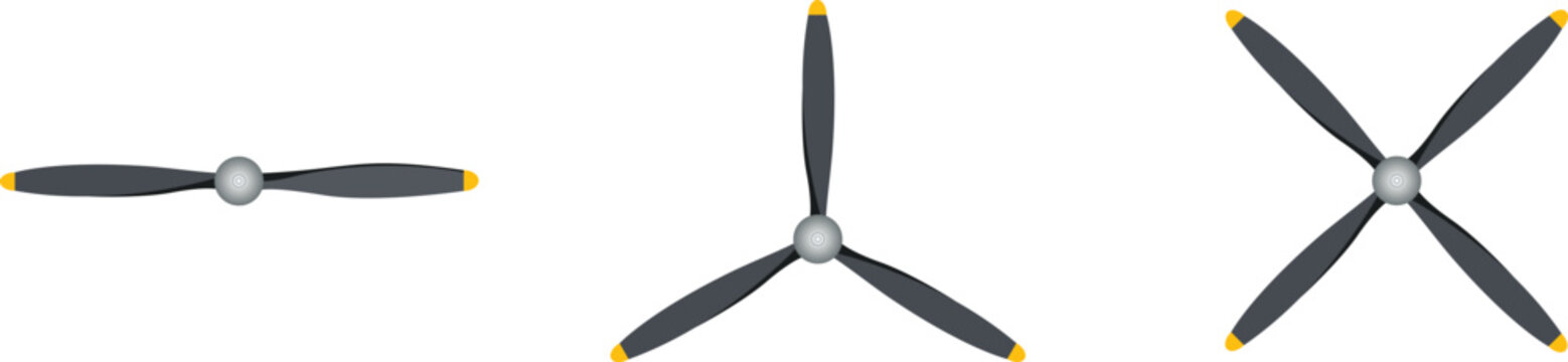 Airplane propeller blade Icon set vector aircraft engine wood propeller Illustration.