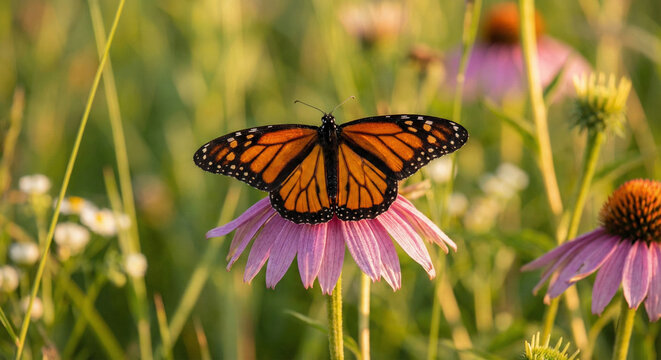 Monarch butterfly on wildflower