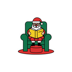 Santa Claus sitting in a comfortable armchair reading a book, a festive holiday illustration