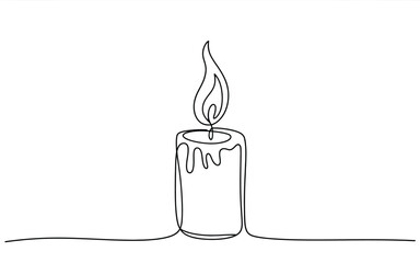 Obraz premium A burning candle depicted in a single continuous line art style with elegant dripping wax details