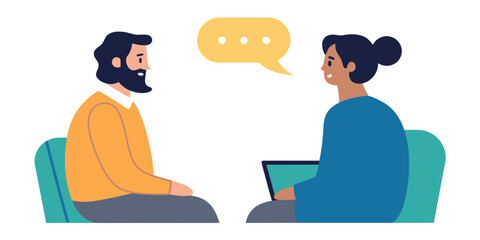 Two People in a Meeting with Speech Bubble conversation