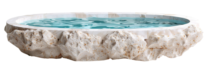 A luxury pool with a stone rim. The water in the pool is turquoise. The background is transparent and cut out for easy use in designs