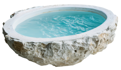 A luxury pool with a stone rim. The water appears turquoise. The background is transparent, making it suitable for various uses