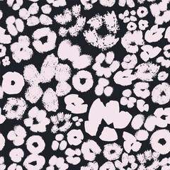 Seamless abstract floral pattern featuring bold hand-painted textured shapes in light pink on a black background. Ideal for textile prints, packaging, wallpapers, fabric design, stationery
