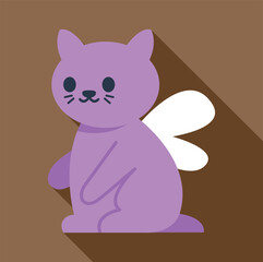 Cute cartoon cat with angel wings featuring long shadow design