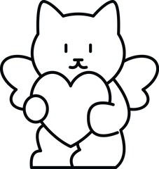Cute cat angel character with wings holding a heart symbolizing love
