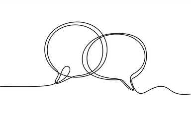 Continuous line drawing of two overlapping speech bubbles symbolizing conversation