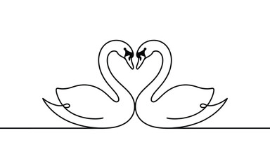 Two swans forming a beautiful heart shape in a continuous line art drawing