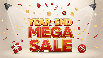 Year-End Mega Sale Vector Graphic – Bold Red & Gold Typography Design