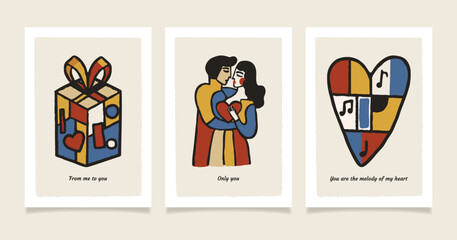 A set of romantic postcards in retro style.