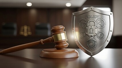 Gavel and Shield Symbolizing Legal Protection and Cybersecurity.