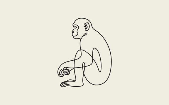 Minimalist line art of a monkey sitting and playing