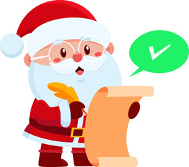 Funny Santa Claus Cartoon Character Checking Christmas List - Vector Illustration Flat Design Isolated On Transparent Background