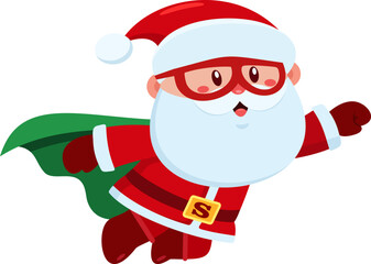 Superhero Santa Claus Flying With Cape - Vector Illustration Flat Design Isolated On Transparent Background