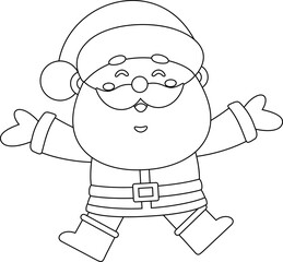 Cheerful Santa Claus Cartoon Character With Open Arms and Happy Expression – Black and White Vector Hand Drawn Illustration Isolated On Transparent Background