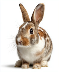 Obraz premium Brown and white rabbit sitting isolated on white background.
