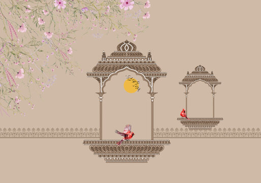 vector illustration of a Rajasthani arch temple art