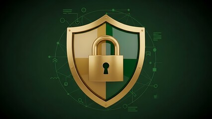 Golden Shield and Padlock - Digital Security and Protection Concept.
