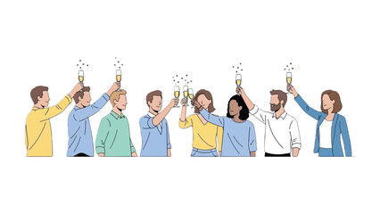 Celebration Toast: A diverse group of individuals come together to celebrate with champagne flutes, exuding joy and camaraderie.