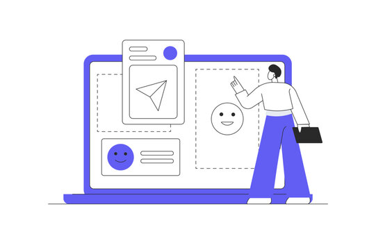 Macromarketing. Men making content. Social influence, global marketing strategy concept. Flat Cartoon Vector Illustration, icon Stylish abstract design landing page web