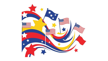 Patriotic Display: A vibrant display of national flags with stylized stars and stripes, evoking a sense of patriotism and pride.