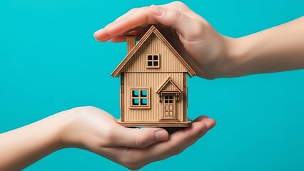 Hands Protecting a Miniature House - Home Security and Insurance Concept.