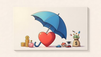 Heart and Finances Protected by Umbrella - Insurance Concept Illustration.