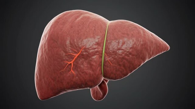 High-end 3D CGI Octane render of a human liver with blood vessels
