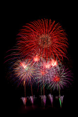 colourful firework display set for celebration happy new year and merry christmas and  fireworks on black background