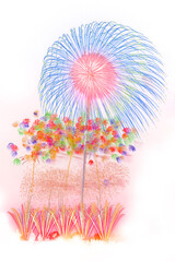 colourful firework display set for celebration happy new year and merry christmas and  fireworks on white background