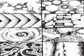 Obraz premium Collection of Black and White Halftone and Stipple Dot-Work Abstract Patterns
