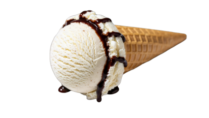 Vanilla Ice Cream Cone with Chocolate Sauce