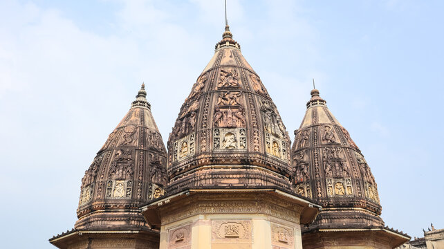 India, Madhya Pradesh, Satna, Beautiful Ganesh Bagh Temple, the 18th Century Monuments Built by Peshwa Vinayak Rao. Carved Temple With Deities.
