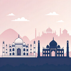 minimalist vector wallpaper of iconic Indian architectural silhouettes