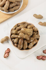 Boiled Marinated Peanuts with Garlic Seasoning in Bowl - Healthy Snack Food