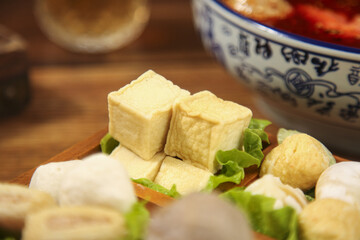 Fresh Tofu Cubes and Vegetables with Asian Bowl - Healthy Cooking Ingredients
