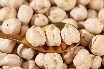 Raw Dried Chickpeas on Wooden Spoon - Healthy Legume Ingredient for Traditional Xinjiang Cooking