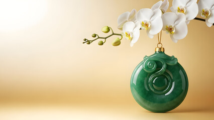 Jade Ornament with White Orchids Symbol of Luck and Prosperity