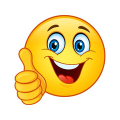 Smiling yellow emoji face giving a thumbs up gesture, 3D Vector graphic for approval or success concept.