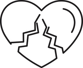 Continuous line drawing of broken heart representing heartbreak, separation, and emotional pain