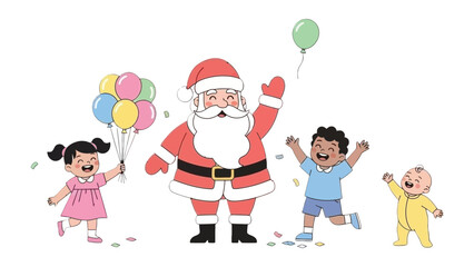 Holiday Merriment: Santa Claus, surrounded by a group of joyful children, their faces alight with holiday spirit, is a scene of pure joy and celebration.