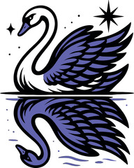 Swan Reflection Stars Vector Elegant Bird Art
