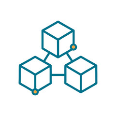 Color vector illustration of connected blockchain cubes network for FinTech security and smart tech concepts